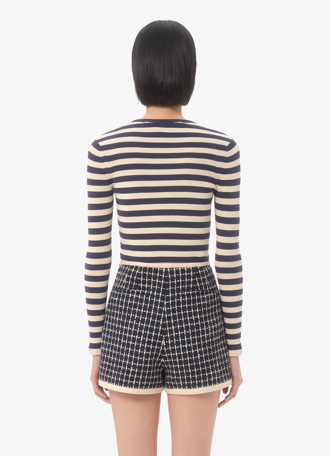 Valentino Garavani Longsleeve met logoborduring en streepprint - achterkant donkerblauw