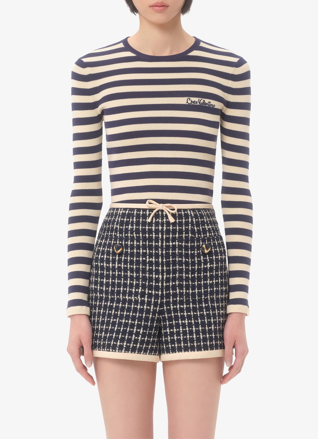 Valentino Garavani Longsleeve met logoborduring en streepprint - detail 4 donkerblauw