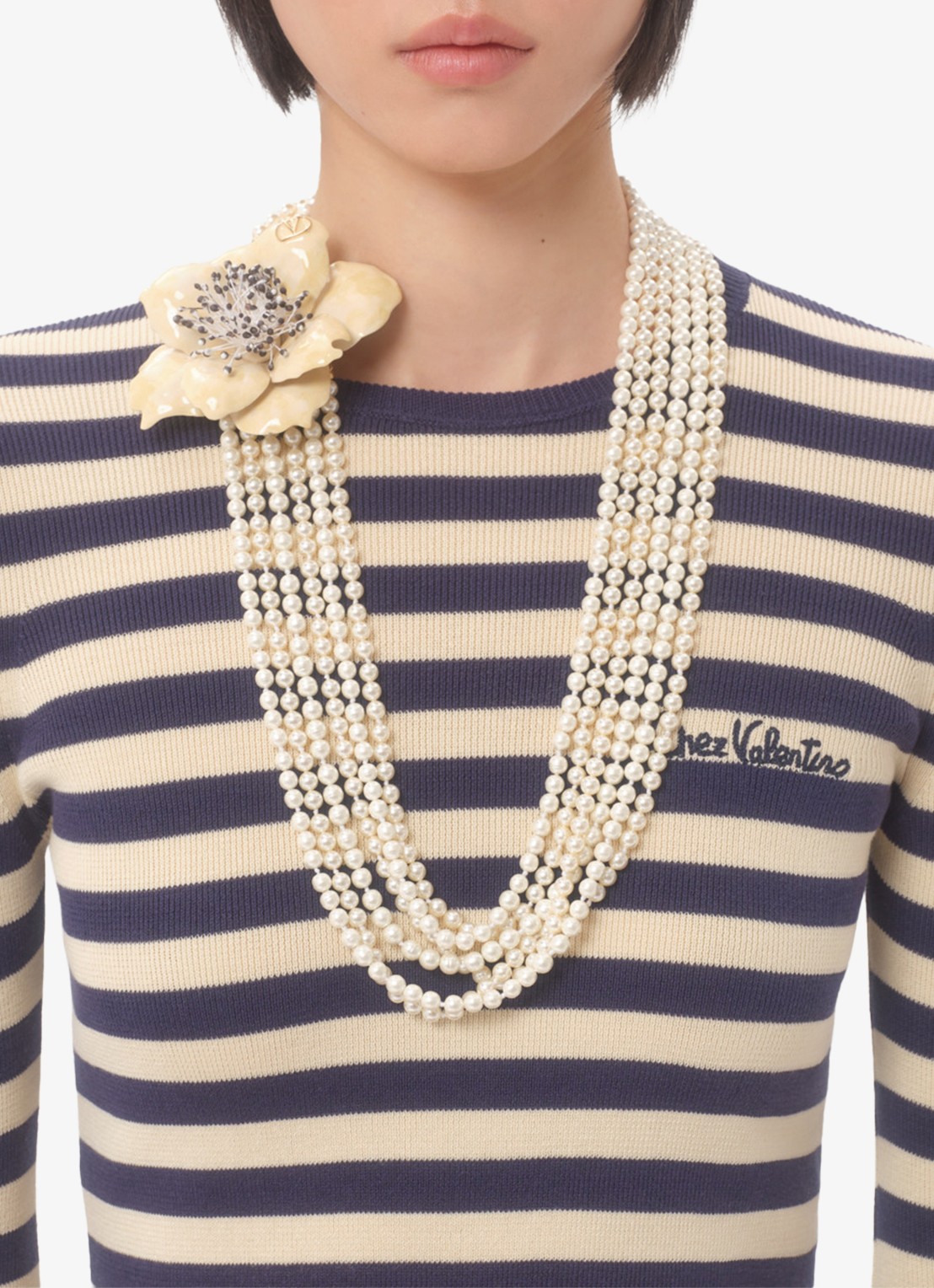 Valentino Garavani Longsleeve met logoborduring en streepprint - detail 6 donkerblauw