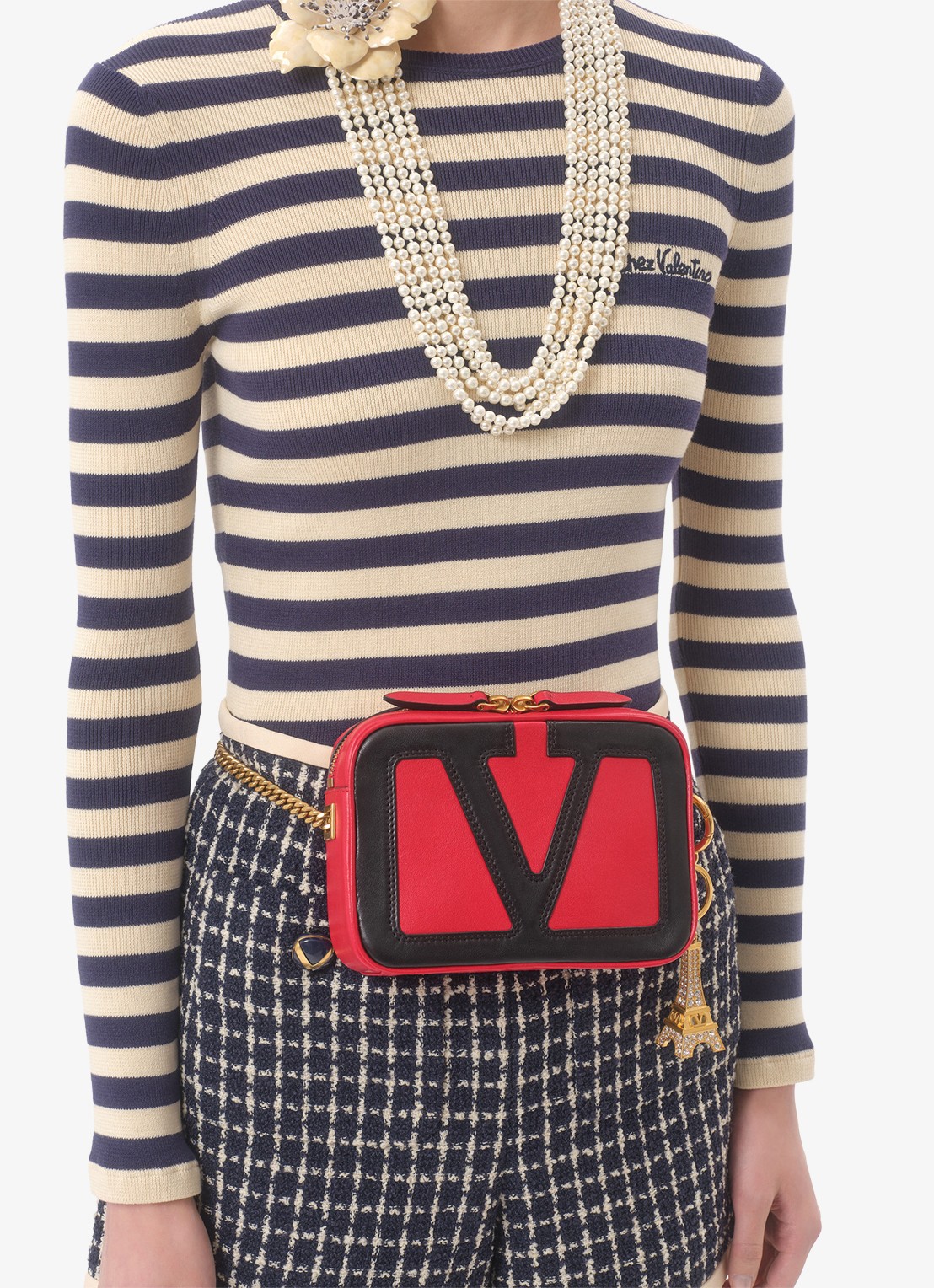 Valentino Garavani Longsleeve met logoborduring en streepprint - detail 7 donkerblauw