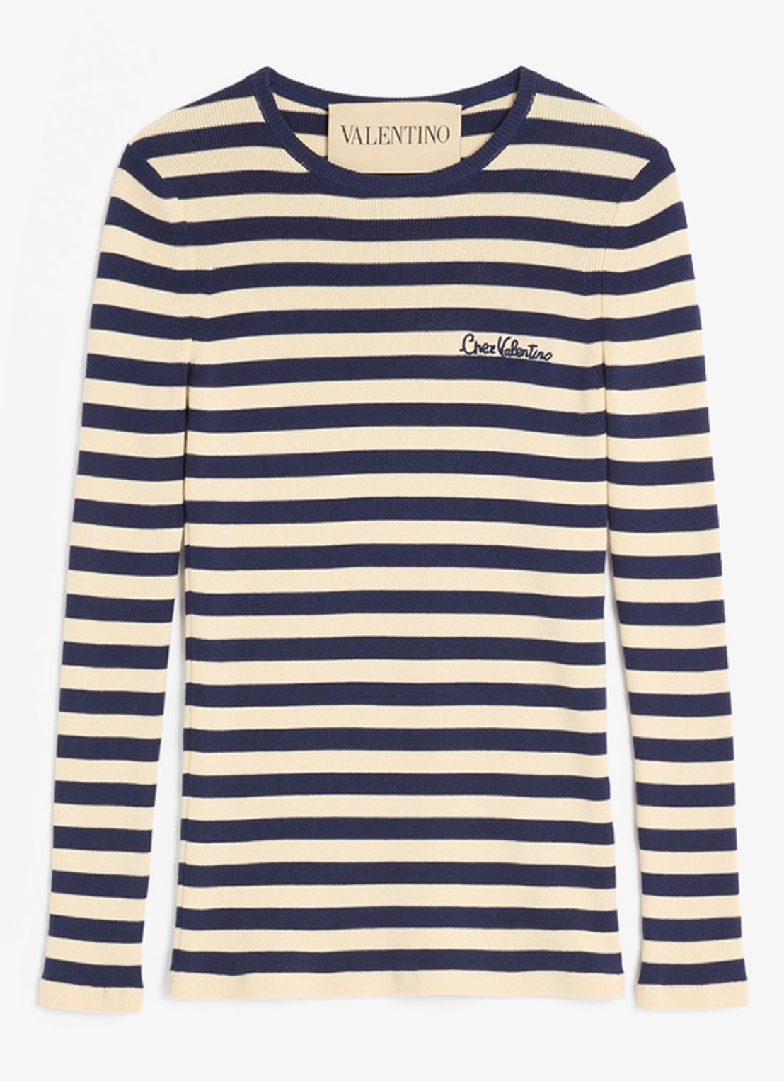 Valentino Garavani Longsleeve met logoborduring en streepprint - voorkant 2 donkerblauw