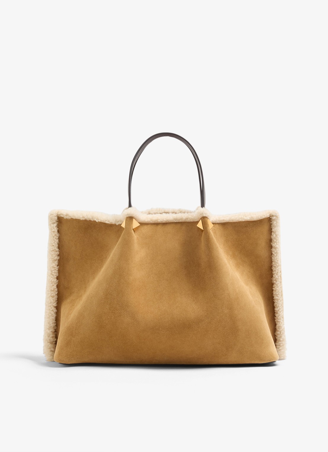 Valentino Garavani Medium shopper van kalfssuède met schapenvacht - achterkant 6 camel