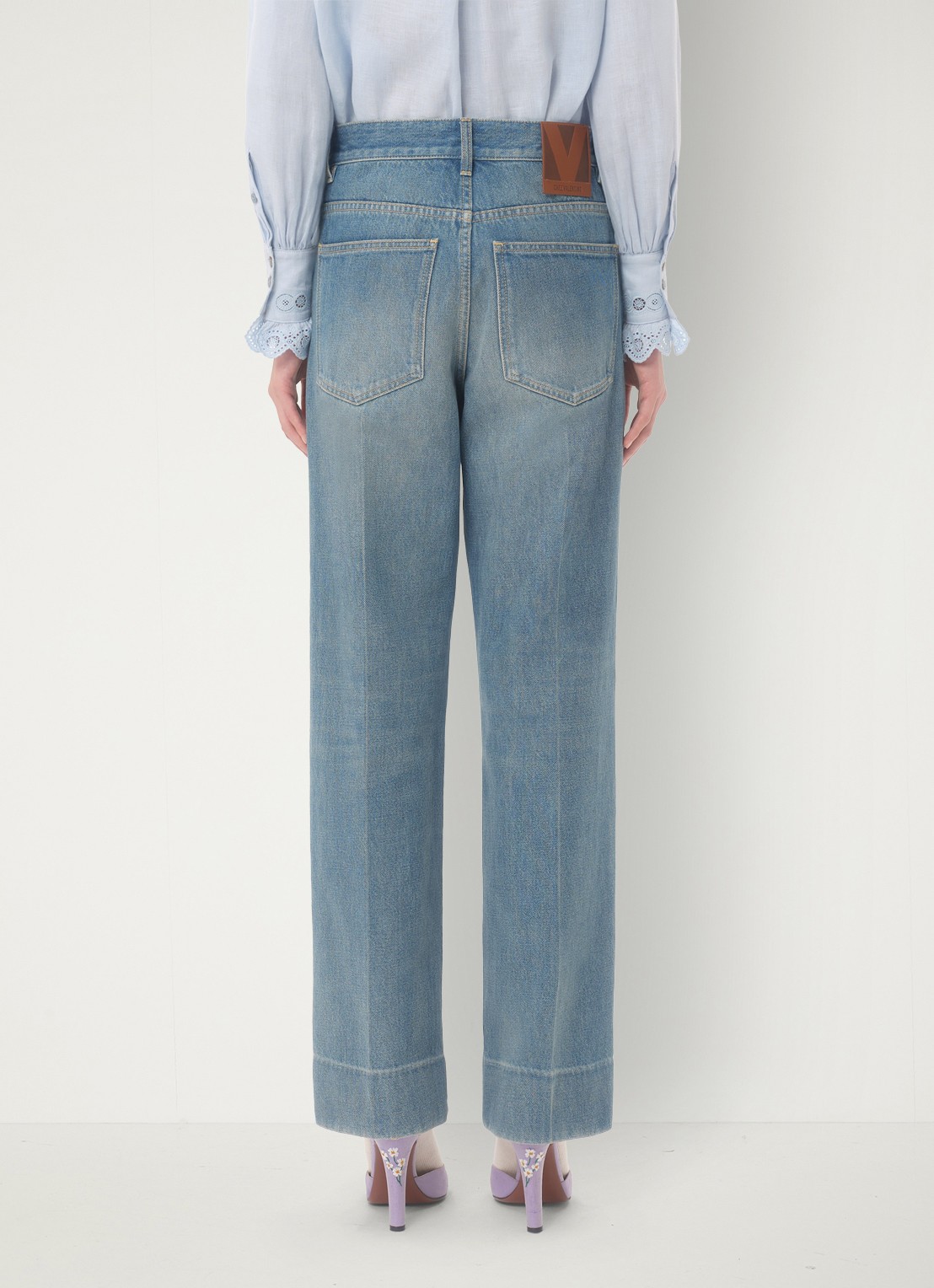 Valentino Garavani Mid waist straight leg jeans met medium wassing - achterkant 4 indigo