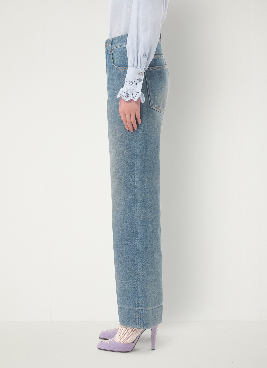 Valentino Garavani Mid waist straight leg jeans met medium wassing - detail 2 indigo
