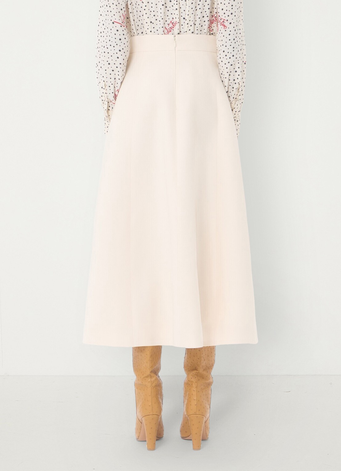 Valentino Garavani Midi A-lijn rok in zijdeblend - achterkant creme