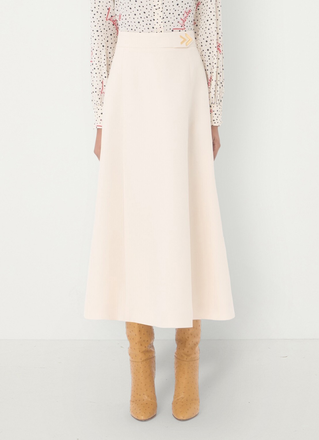 Valentino Garavani Midi A-lijn rok in zijdeblend - detail 2 creme