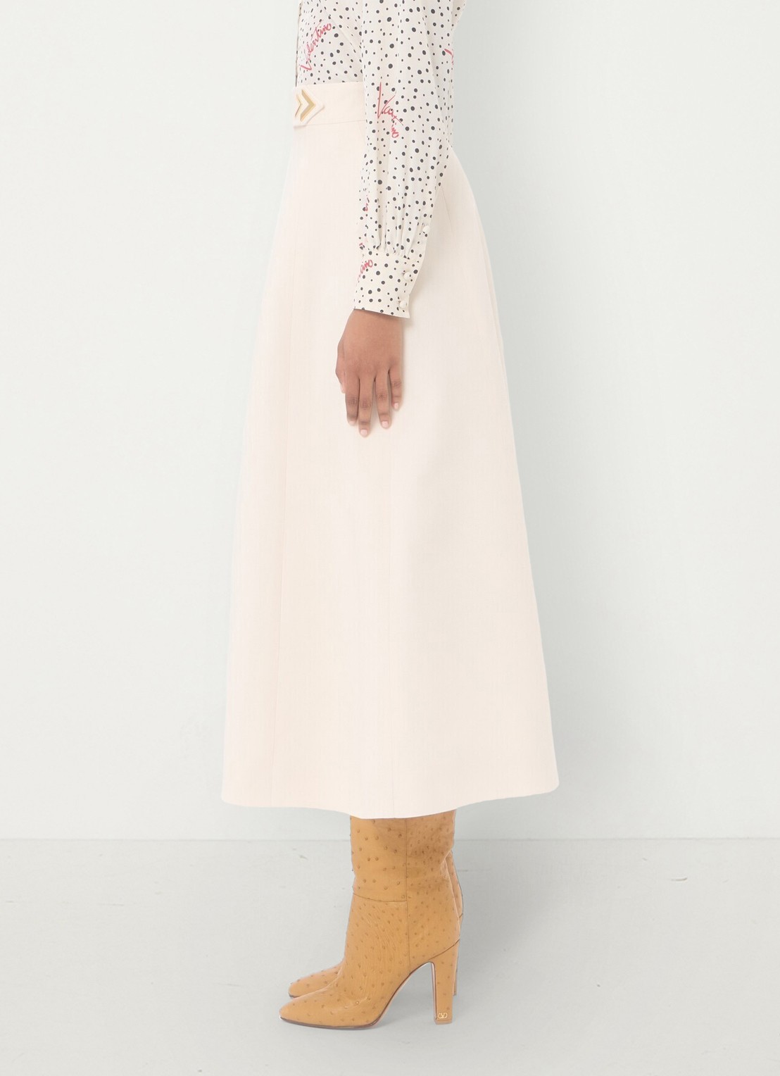 Valentino Garavani Midi A-lijn rok in zijdeblend - detail 3 creme