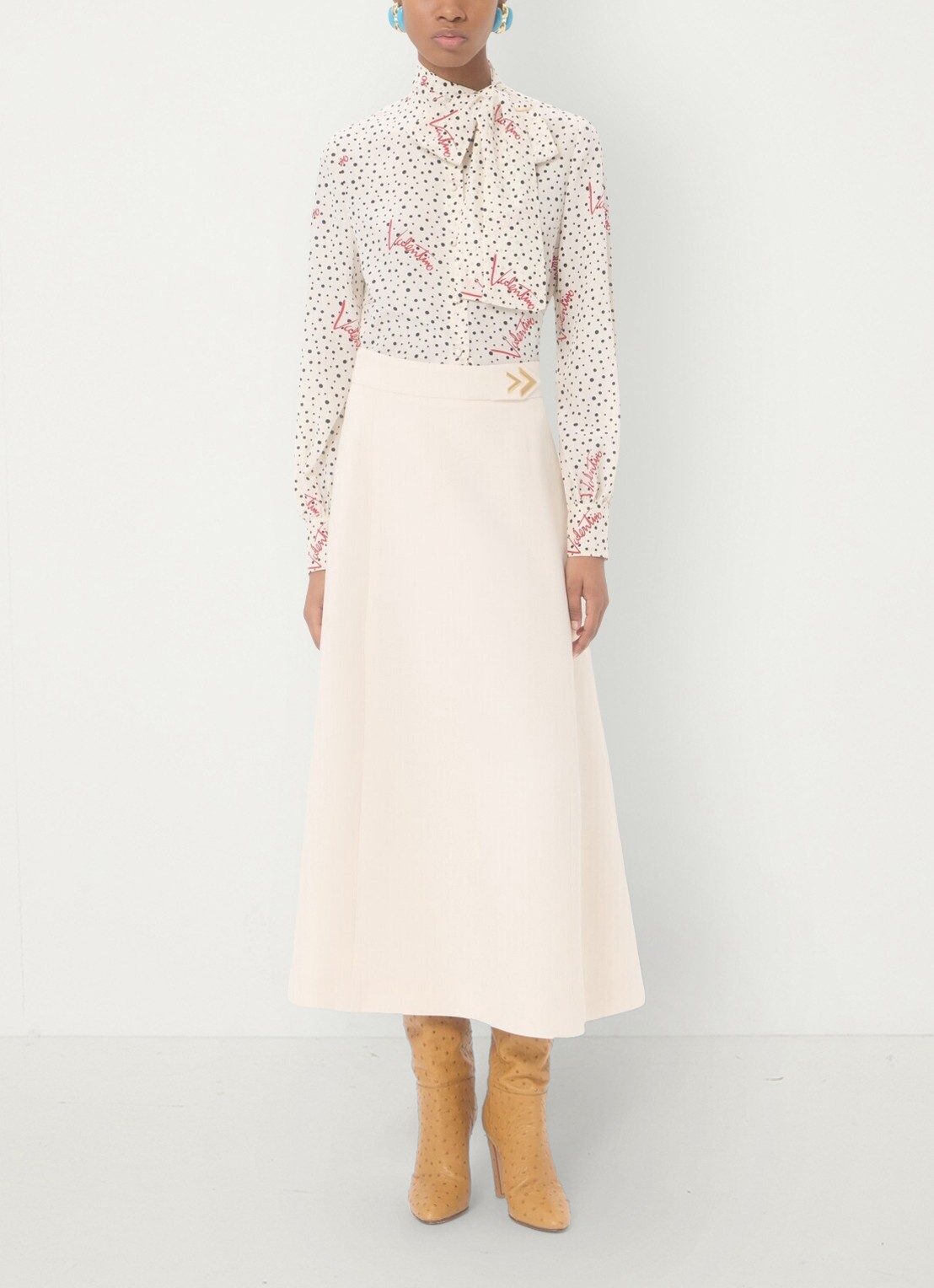 Valentino Garavani Midi A-lijn rok in zijdeblend - voorkant 6 creme