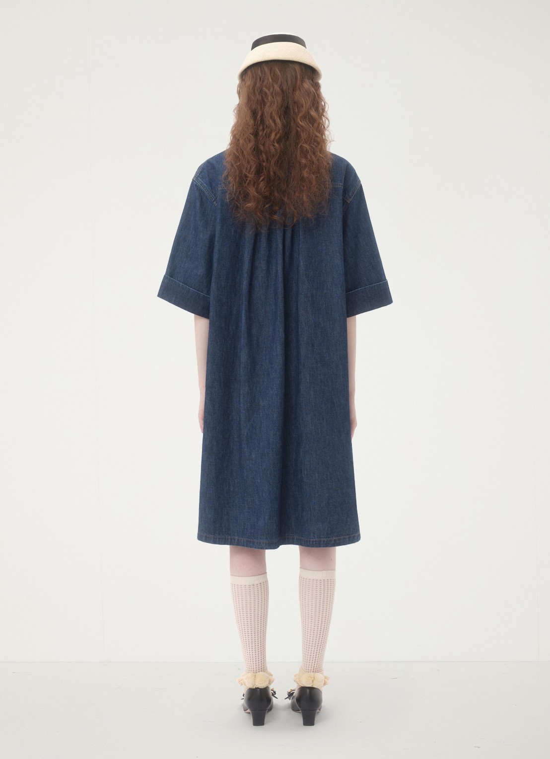 Valentino Garavani Midi blousejurk van denim met borstzakken - achterkant indigo