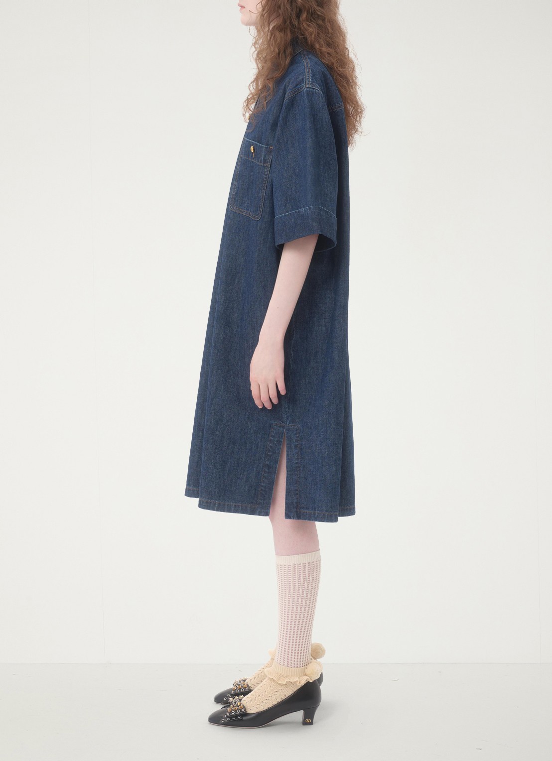 Valentino Garavani Midi blousejurk van denim met borstzakken - detail 2 indigo