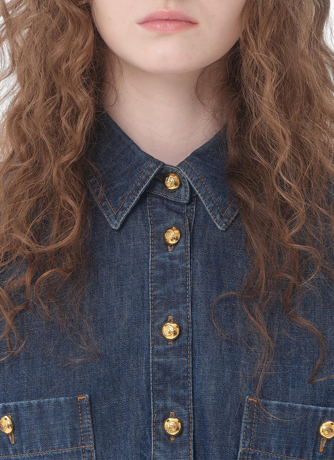 Valentino Garavani Midi blousejurk van denim met borstzakken - detail 3 indigo