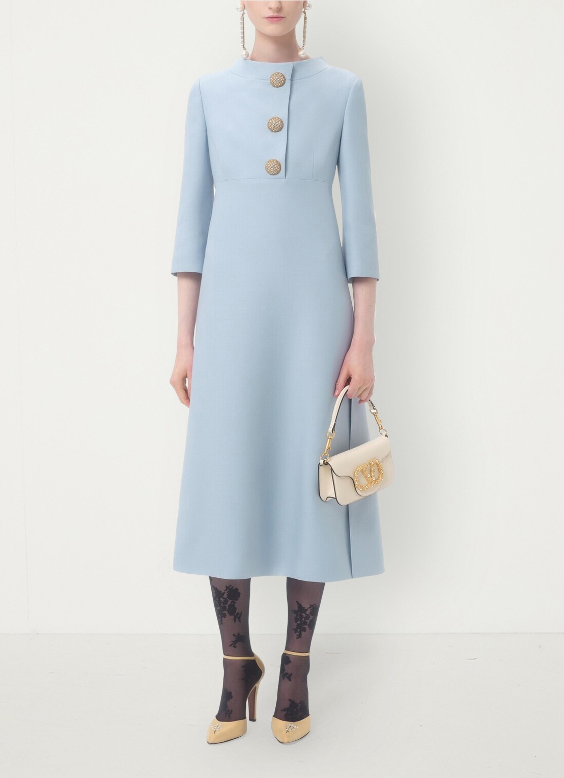 Valentino Garavani Midi jurk in zijdeblend - voorkant 2 lichtblauw