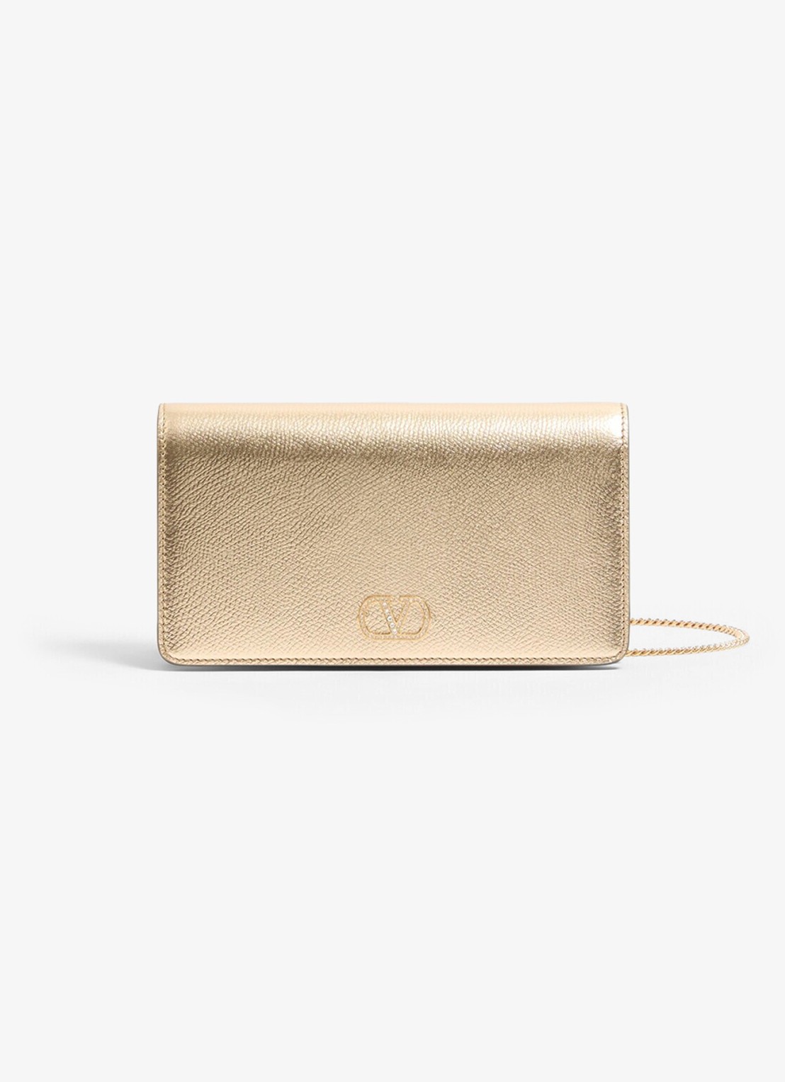 Valentino Garavani Mini crossbodytas van leer met metallic finish - voorkant goud