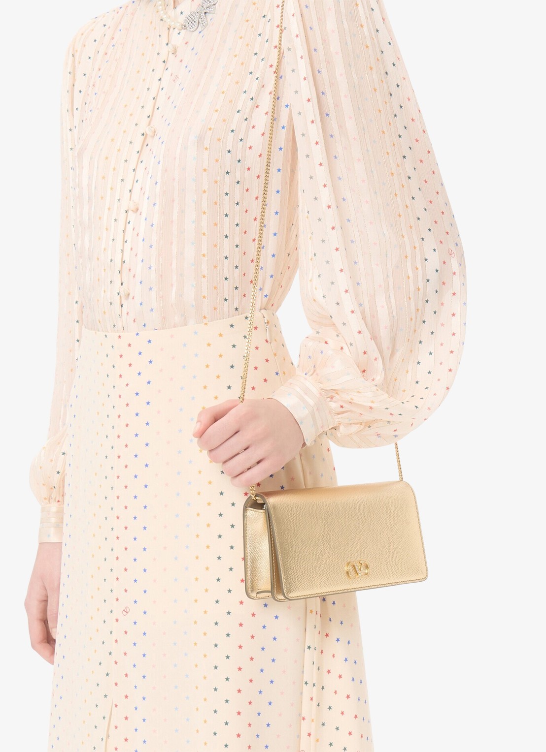 Valentino Garavani Mini crossbodytas van leer met metallic finish - voorkant 2 goud