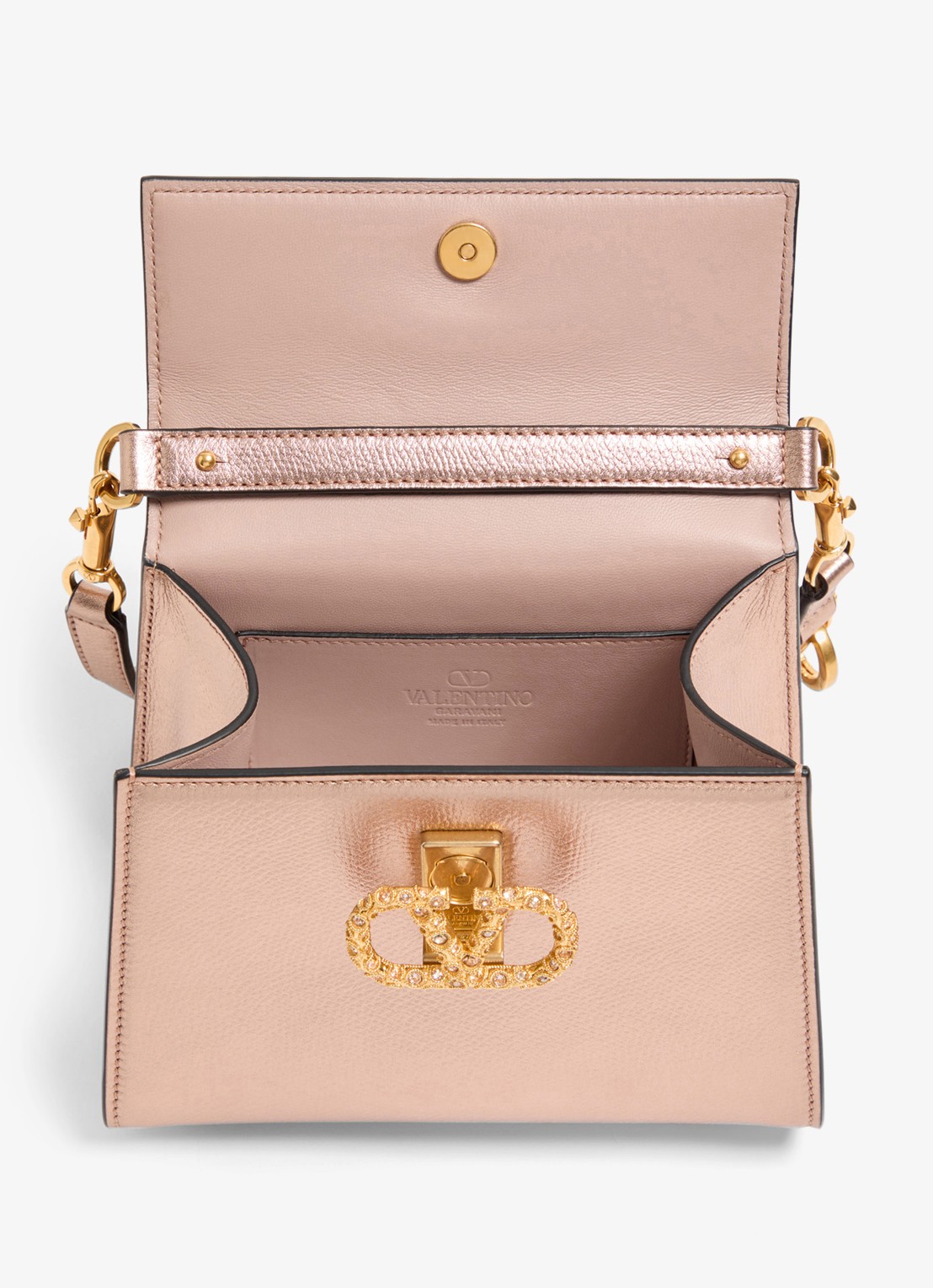 Valentino Garavani Mini handtas van kalfsleer met metallic finish - detail 3 roze