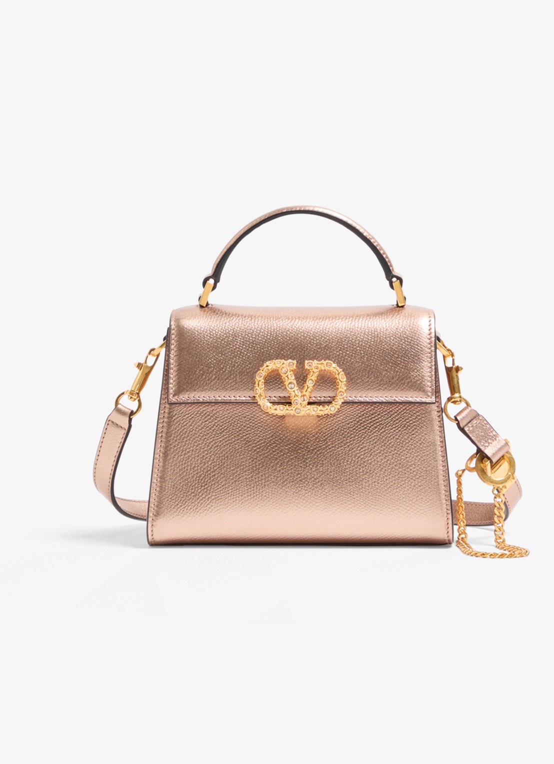 Valentino Garavani Mini handtas van kalfsleer met metallic finish - voorkant 4 roze