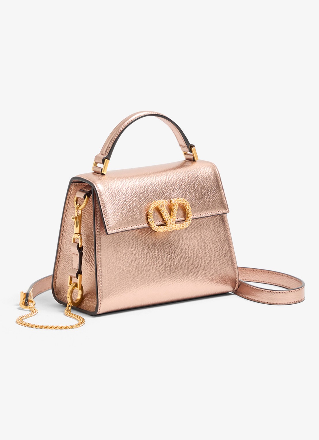 Valentino Garavani Mini handtas van kalfsleer met metallic finish - voorkant 5 roze