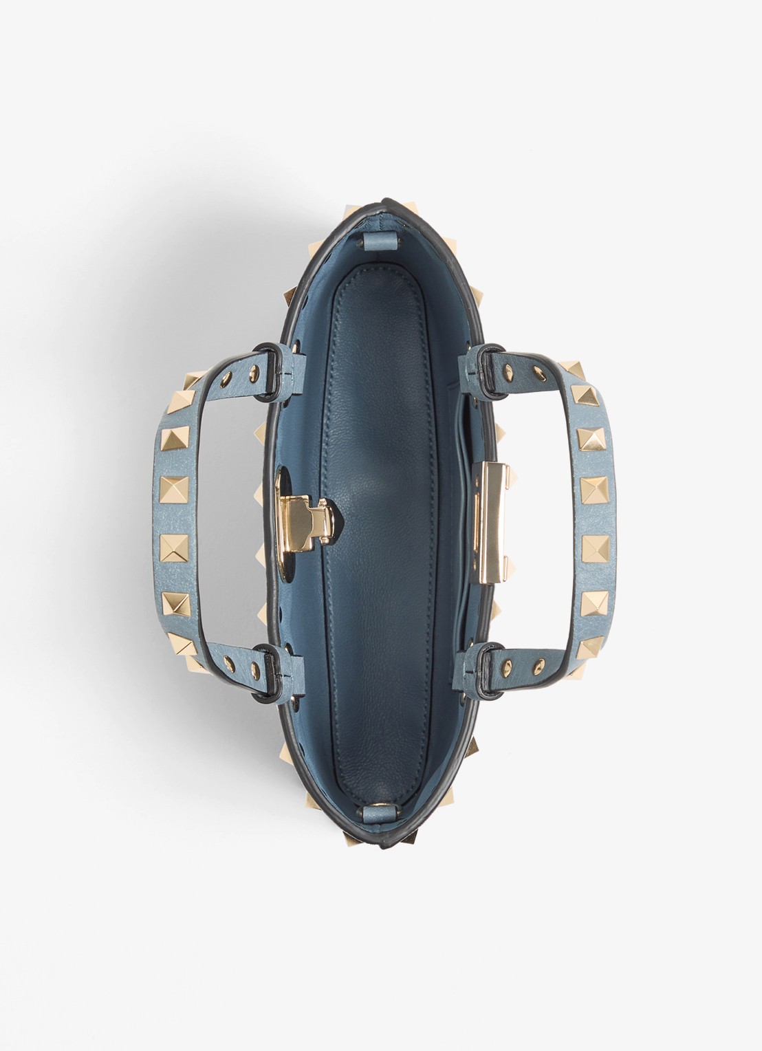 Valentino Garavani Mini handtas van kalfsleer met studs - detail 5 blauwgrijs