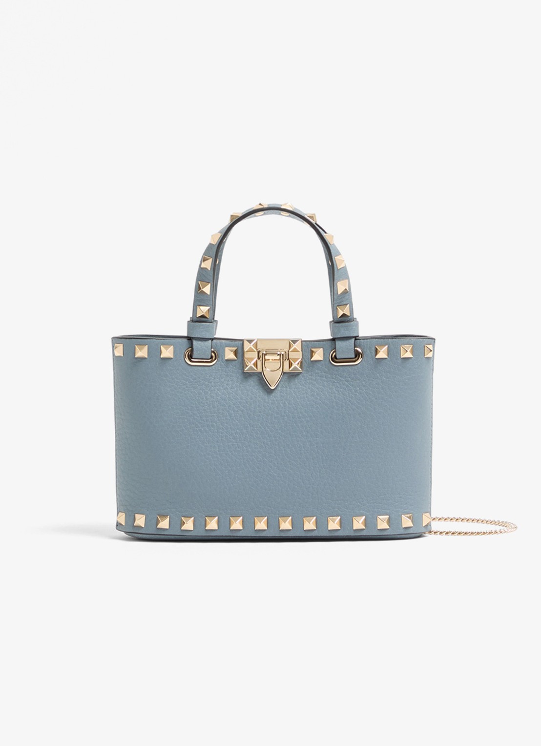 Valentino Garavani Mini handtas van kalfsleer met studs - voorkant 2 blauwgrijs