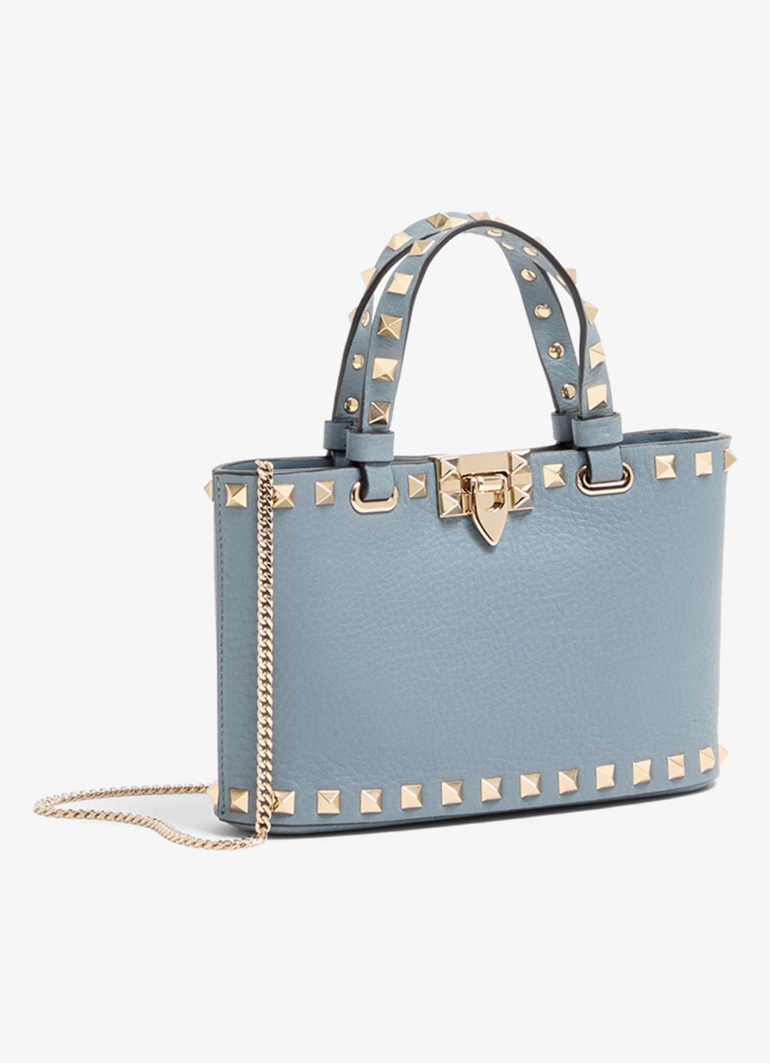 Valentino Garavani Mini handtas van kalfsleer met studs - voorkant 3 blauwgrijs