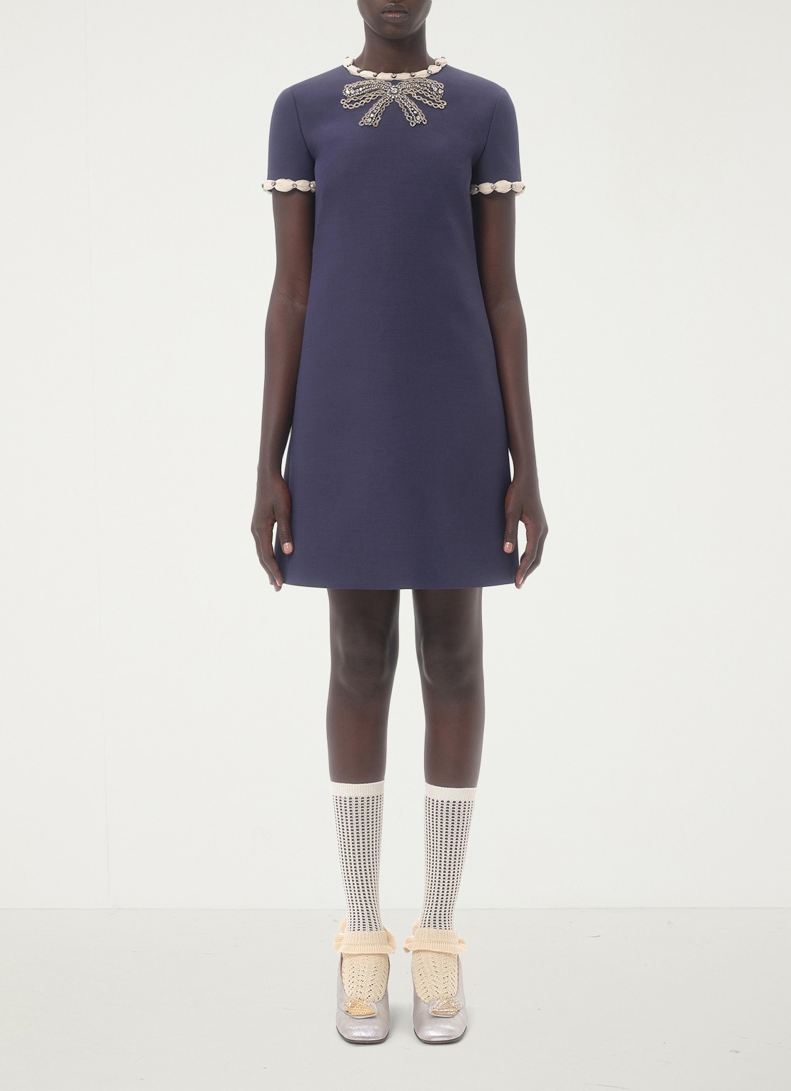 Valentino Garavani Mini jurk in zijdeblend met strass - detail 4 blauw