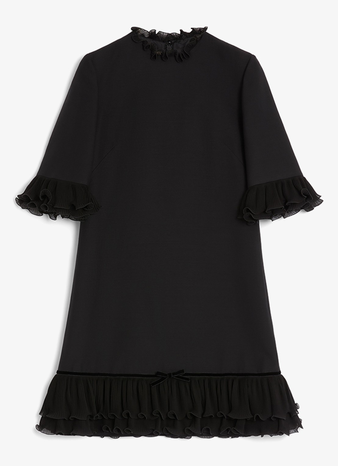 Valentino Garavani Mini jurk in zijdeblend met volant - voorkant 3 zwart