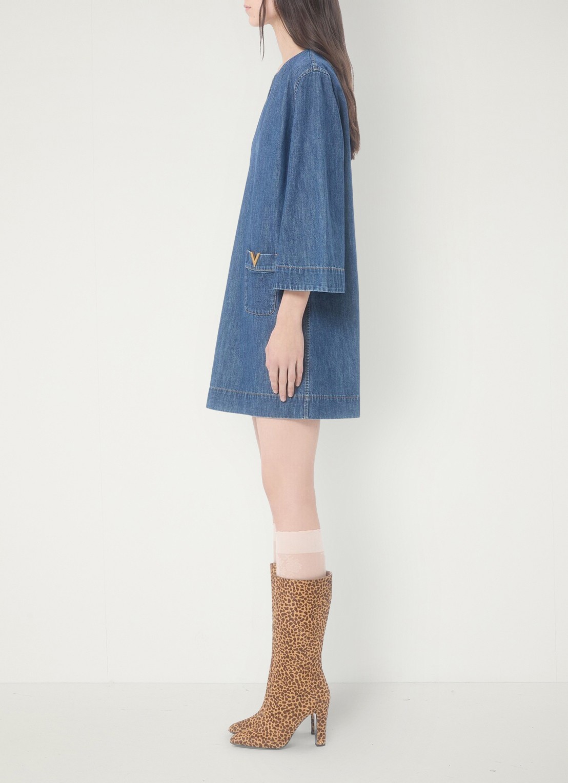 Valentino Garavani Mini tuniekjurk van chambray met opgestikte zakken - detail 3 indigo