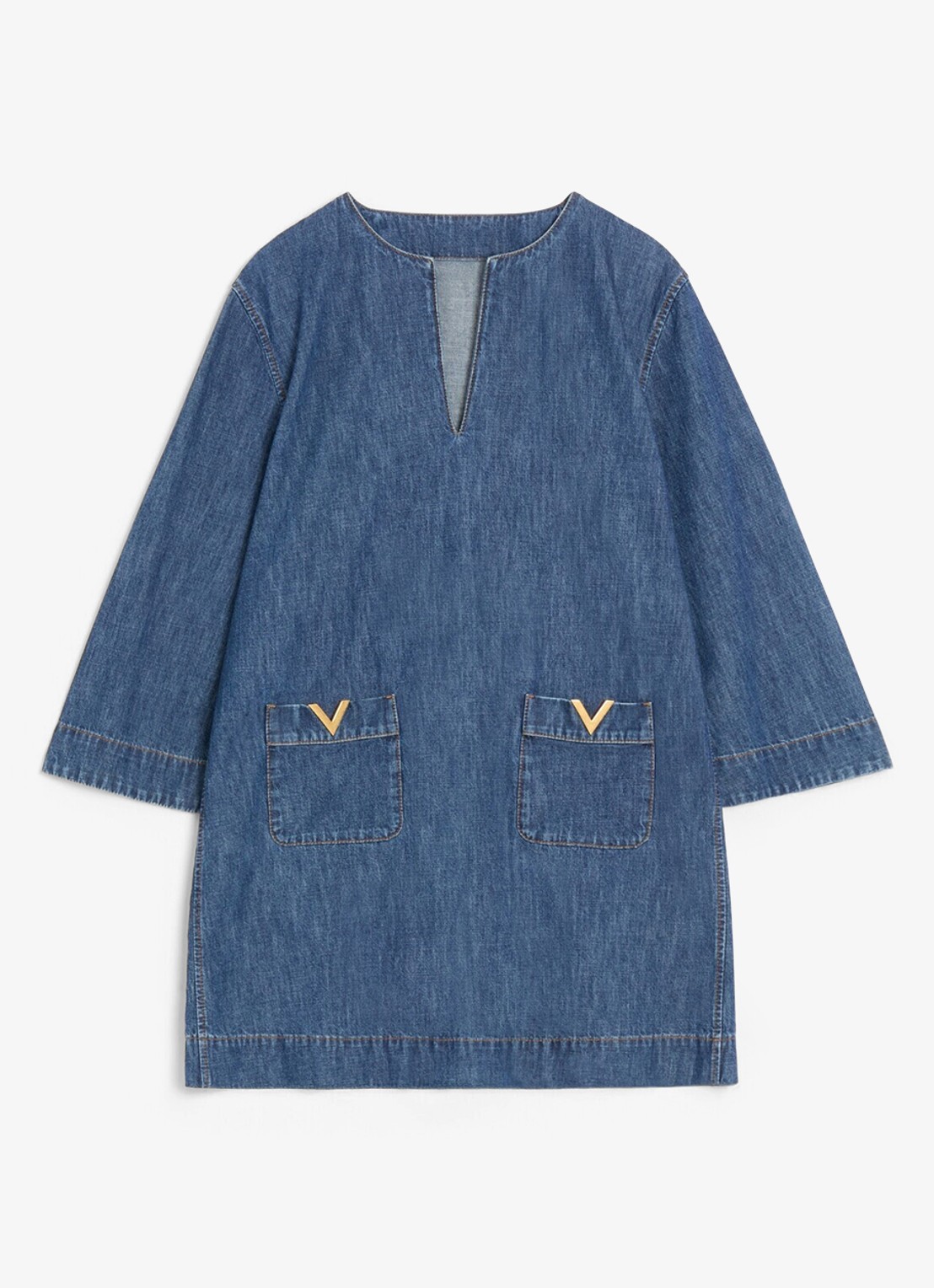 Valentino Garavani Mini tuniekjurk van chambray met opgestikte zakken - voorkant 7 indigo