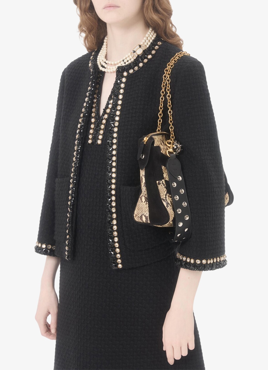 Valentino Garavani Mini tuniekjurk van tweed met strass - detail 4 zwart