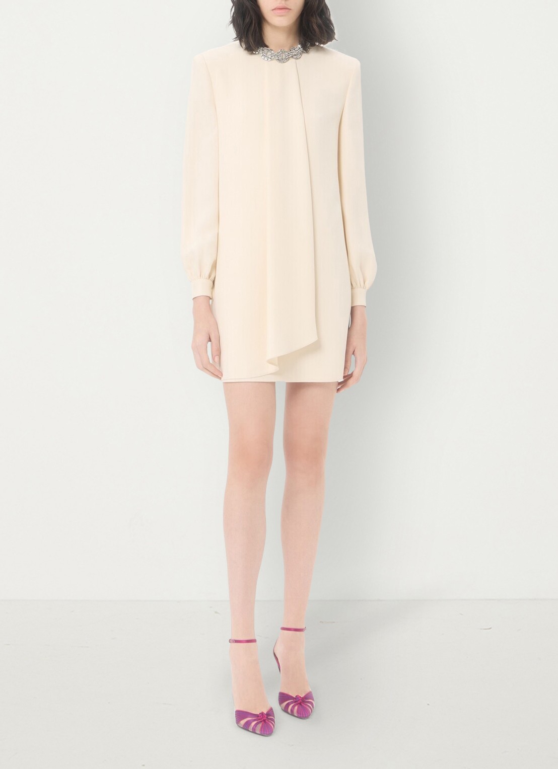 Valentino Garavani Mini tuniekjurk van zijde met strass - voorkant 7 creme