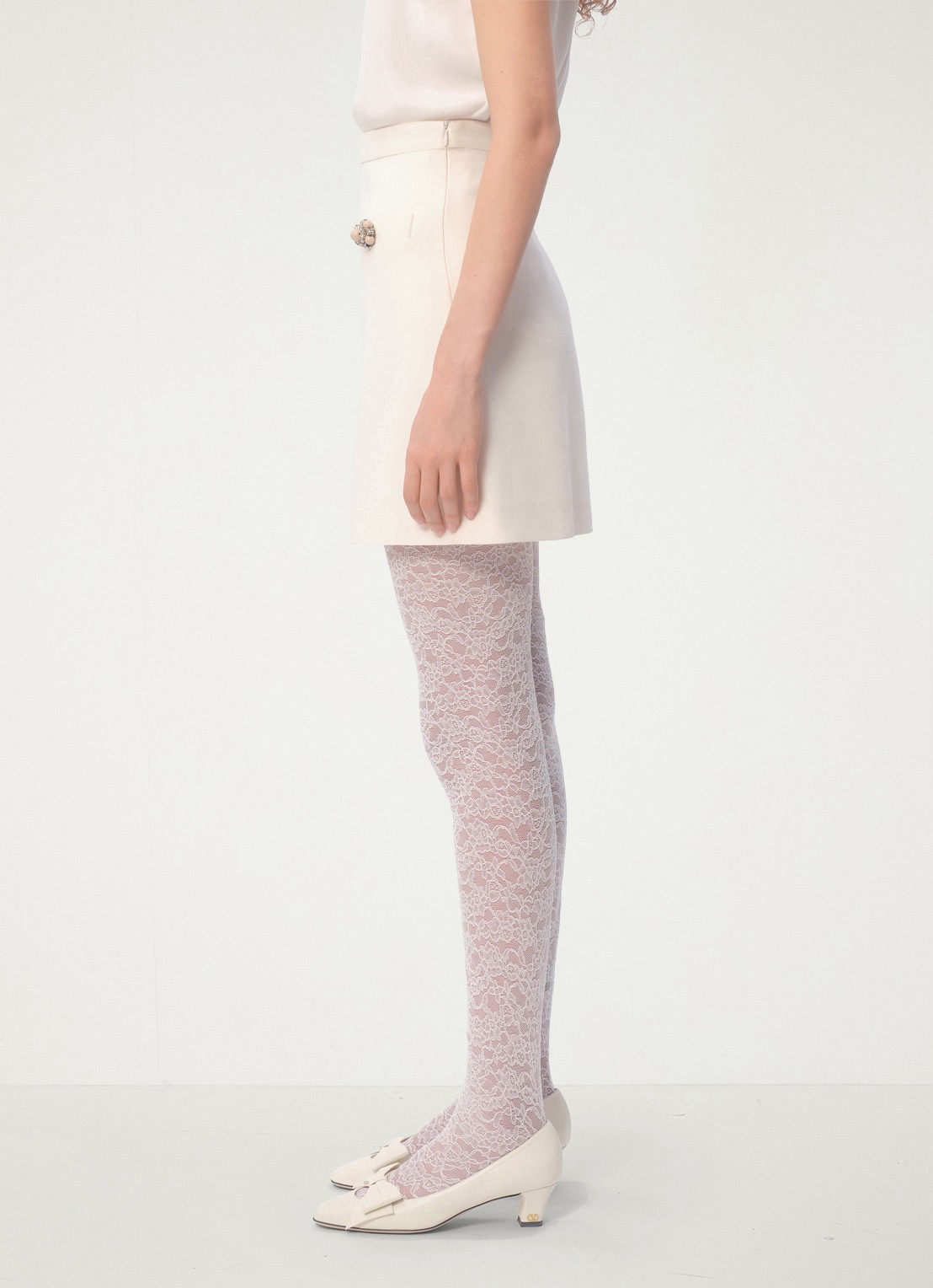 Valentino Garavani Minirok in zijdeblend met sierknopen - detail 5 gebroken wit