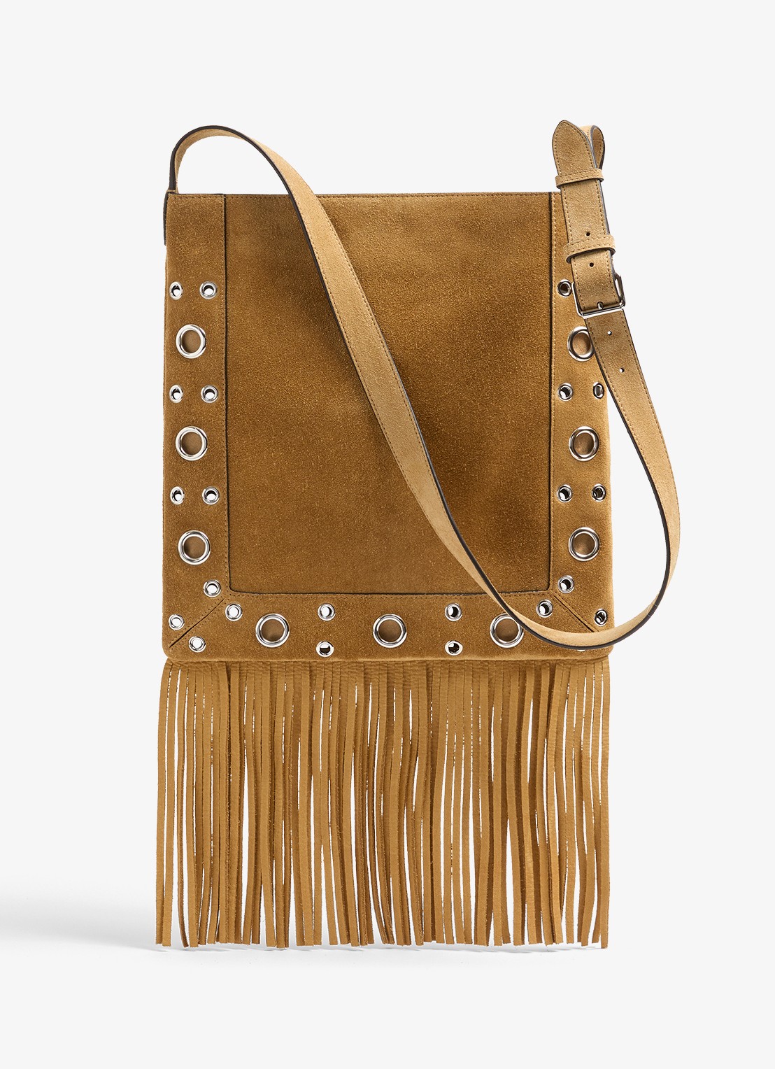 Valentino Garavani Nellcôte crossbodytas van suède met studs en franjes - achterkant bruin