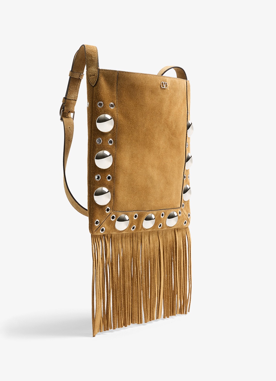 Valentino Garavani Nellcôte crossbodytas van suède met studs en franjes - detail 2 bruin