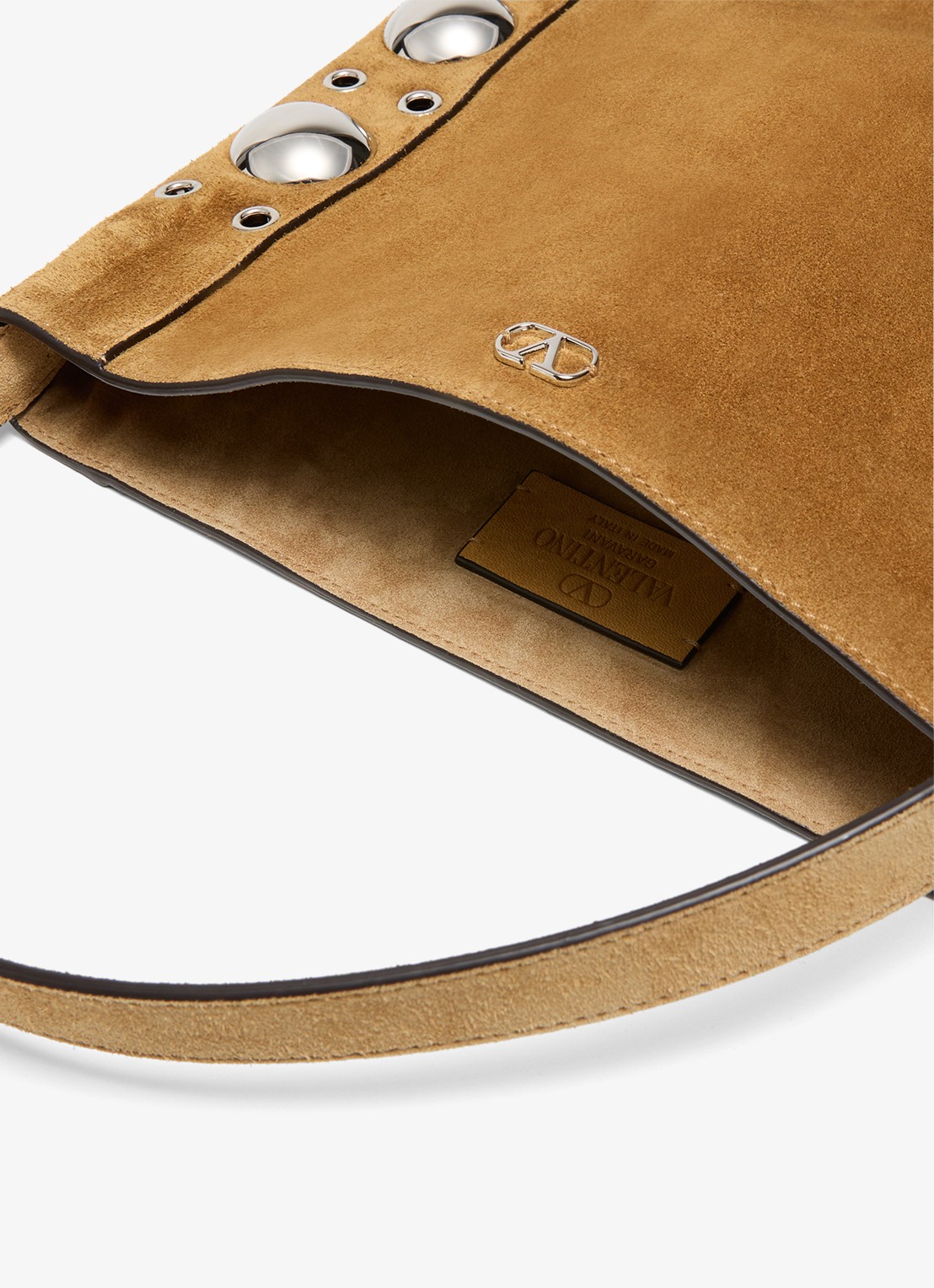 Valentino Garavani Nellcôte crossbodytas van suède met studs en franjes - detail 4 bruin