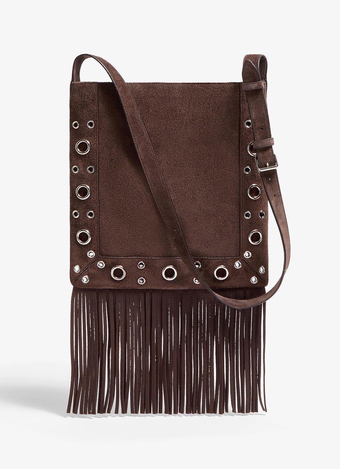 Valentino Garavani Nellcôte Medium crossbodytas van suède met studs en borduring - achterkant bruin
