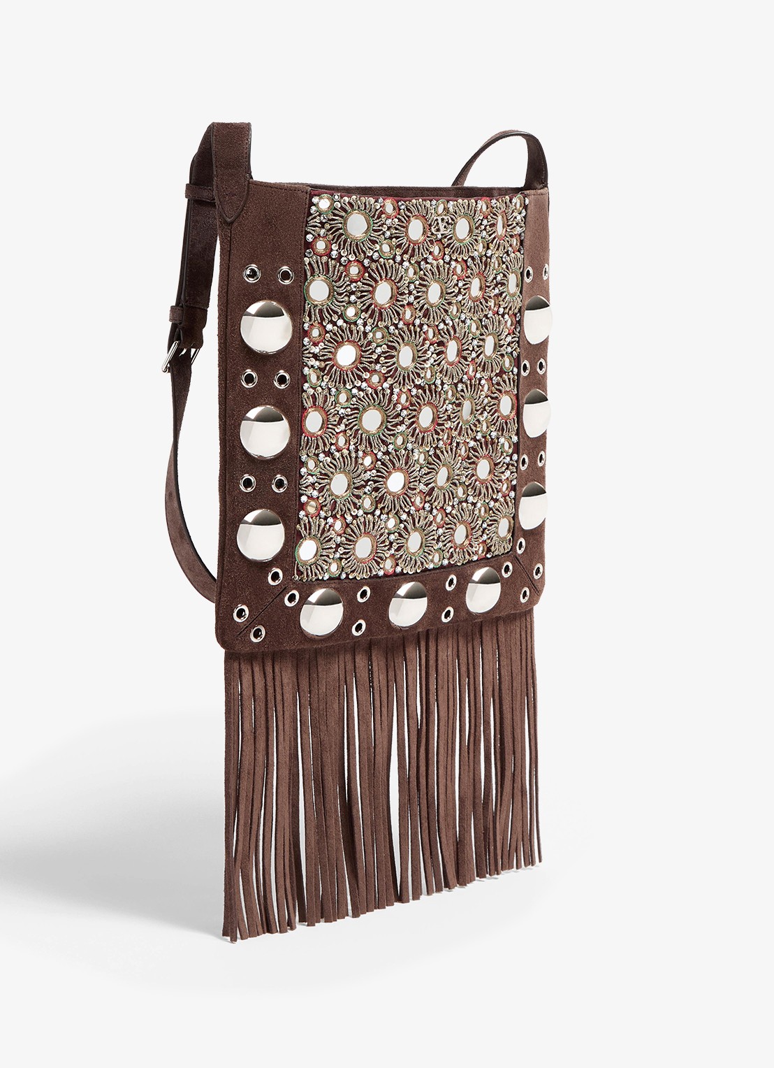 Valentino Garavani Nellcôte Medium crossbodytas van suède met studs en borduring - detail 2 bruin