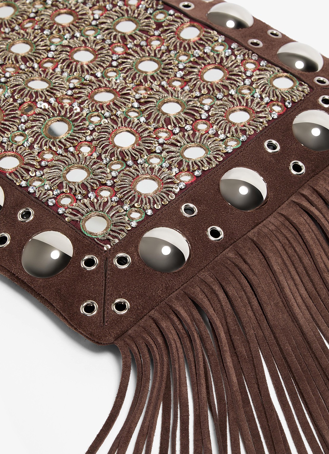 Valentino Garavani Nellcôte Medium crossbodytas van suède met studs en borduring - detail 5 bruin