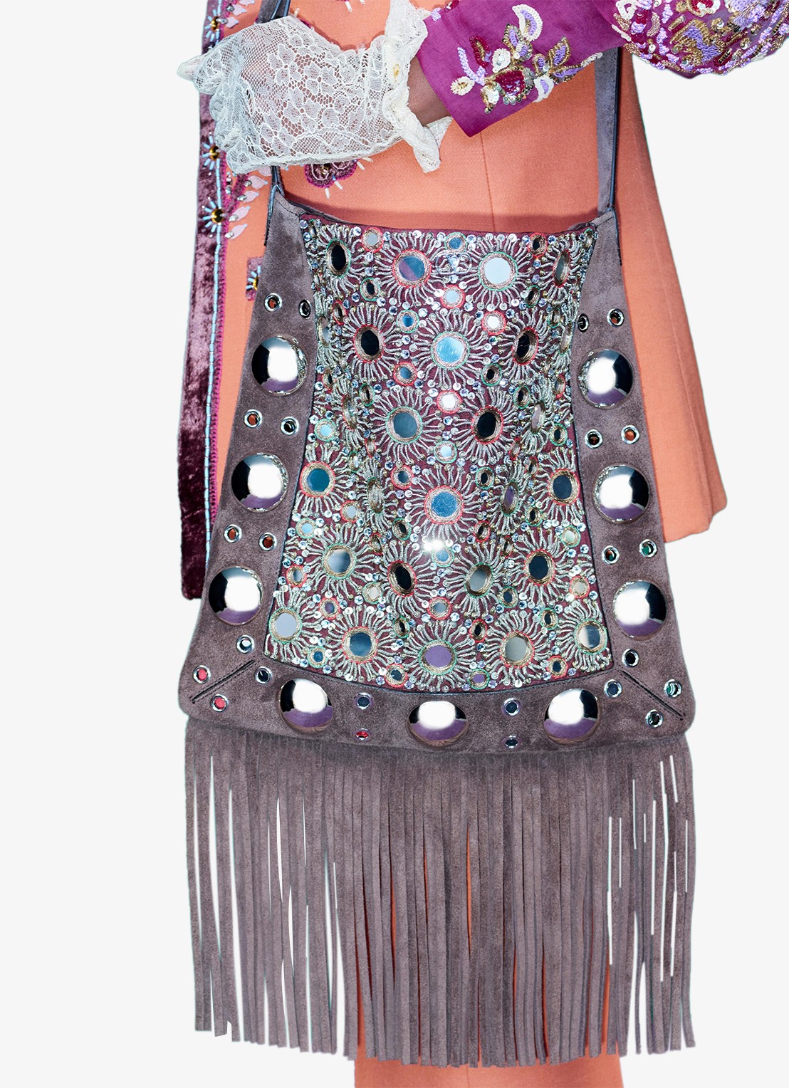 Valentino Garavani Nellcôte Medium crossbodytas van suède met studs en borduring - voorkant 7 bruin