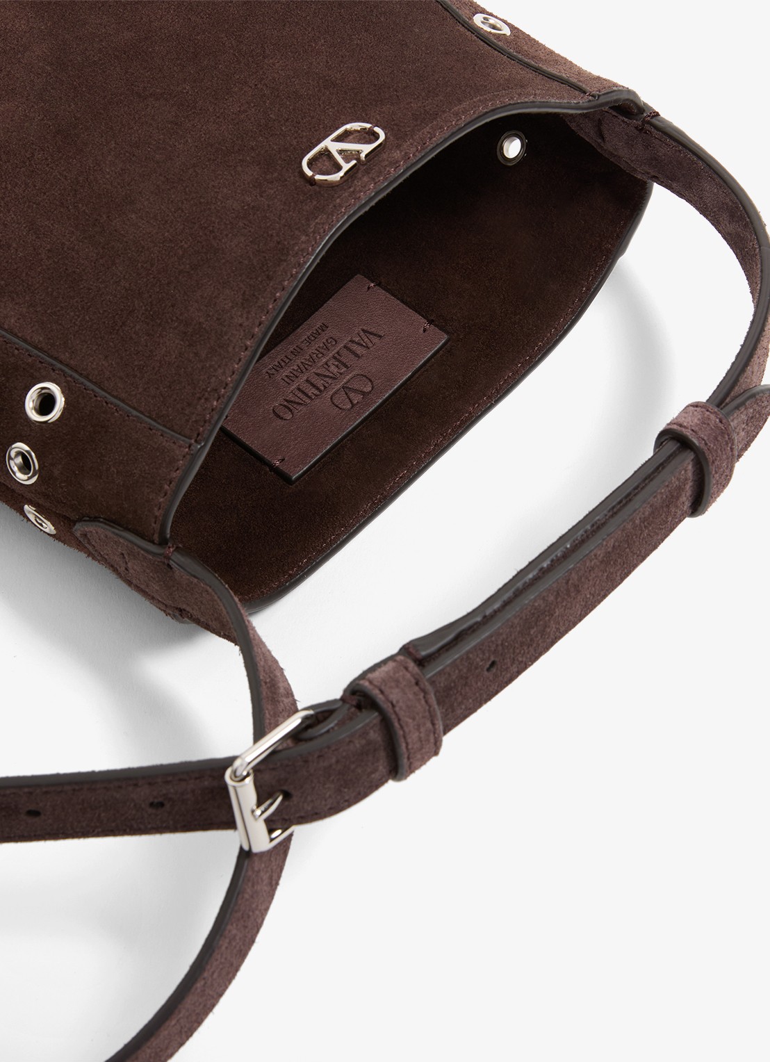 Valentino Garavani Nellcôte Small crossbodytas van suède met studs en franjes - detail 3 bruin