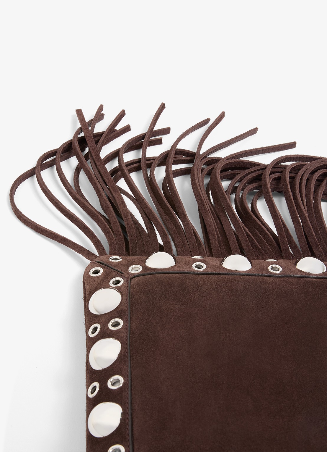 Valentino Garavani Nellcôte Small crossbodytas van suède met studs en franjes - detail 4 bruin