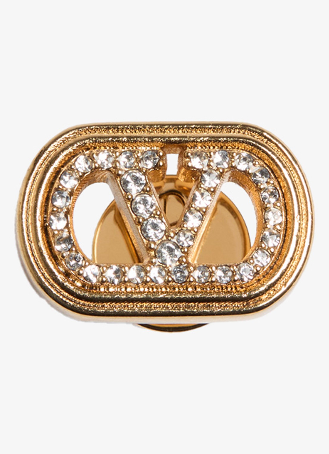 Valentino Garavani Oorknopjes met logo en kristal - detail goud