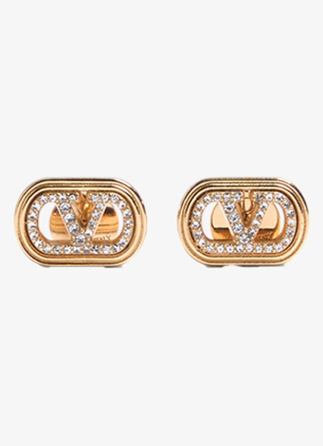 Valentino Garavani Oorknopjes met logo en kristal - voorkant 3 goud