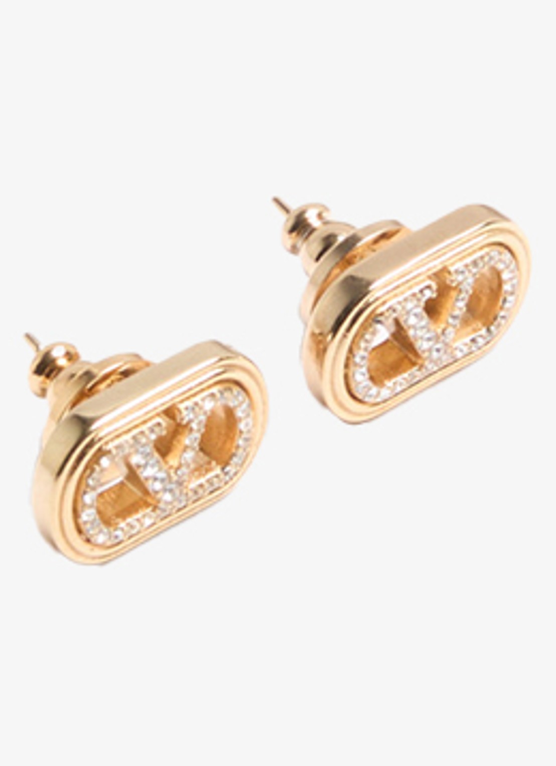 Valentino Garavani Oorknopjes met logo en kristal - voorkant 4 goud