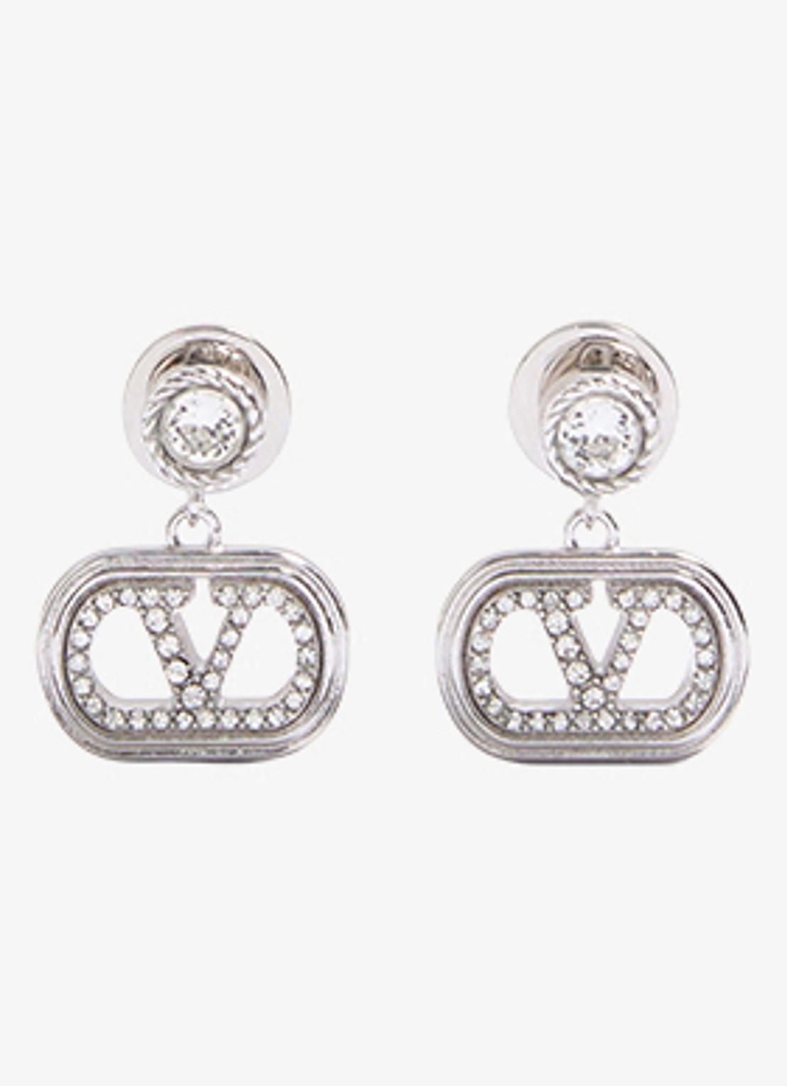 Valentino Garavani Oorknopjes met logo - voorkant zilver