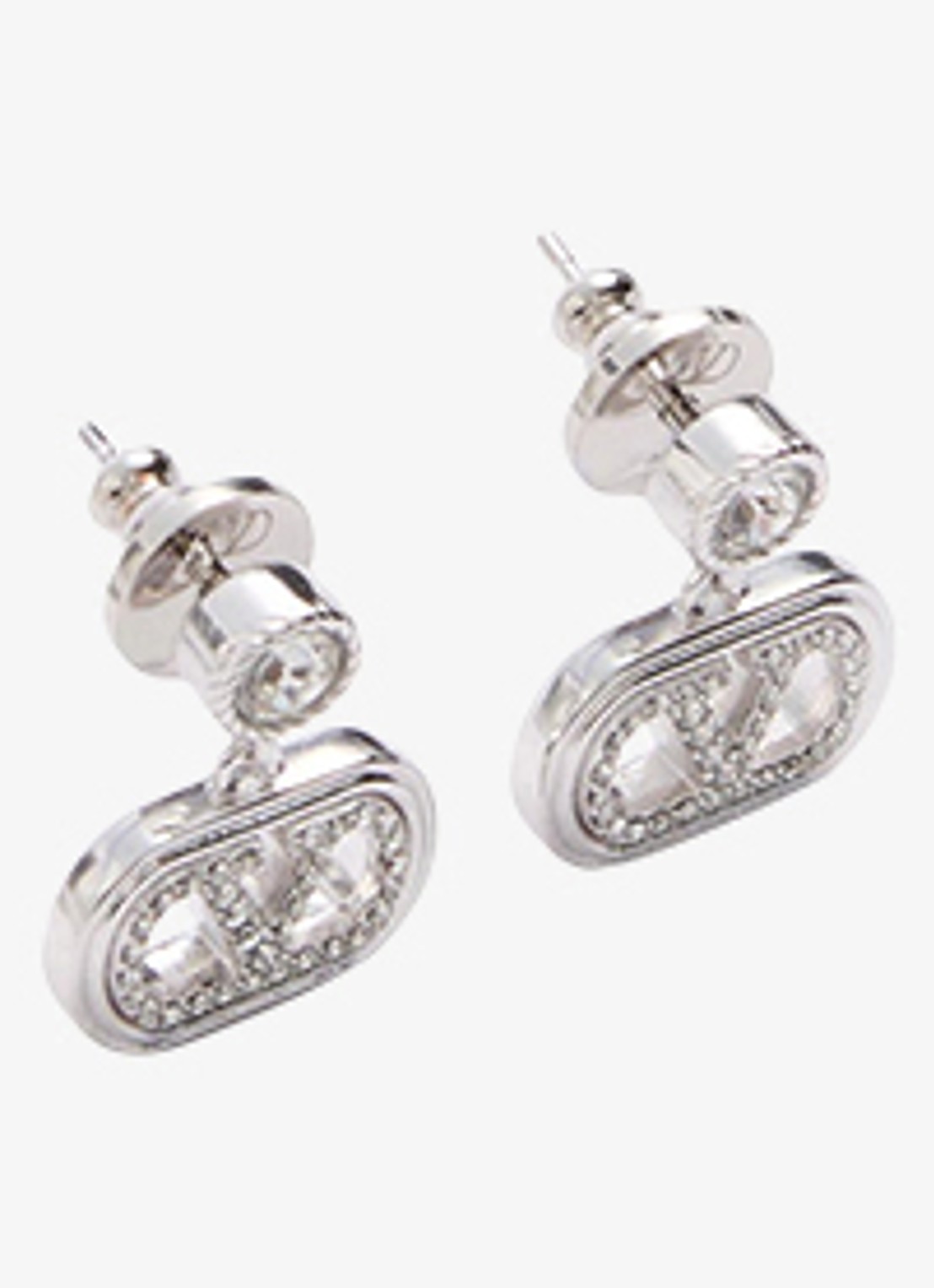 Valentino Garavani Oorknopjes met logo - voorkant 2 zilver