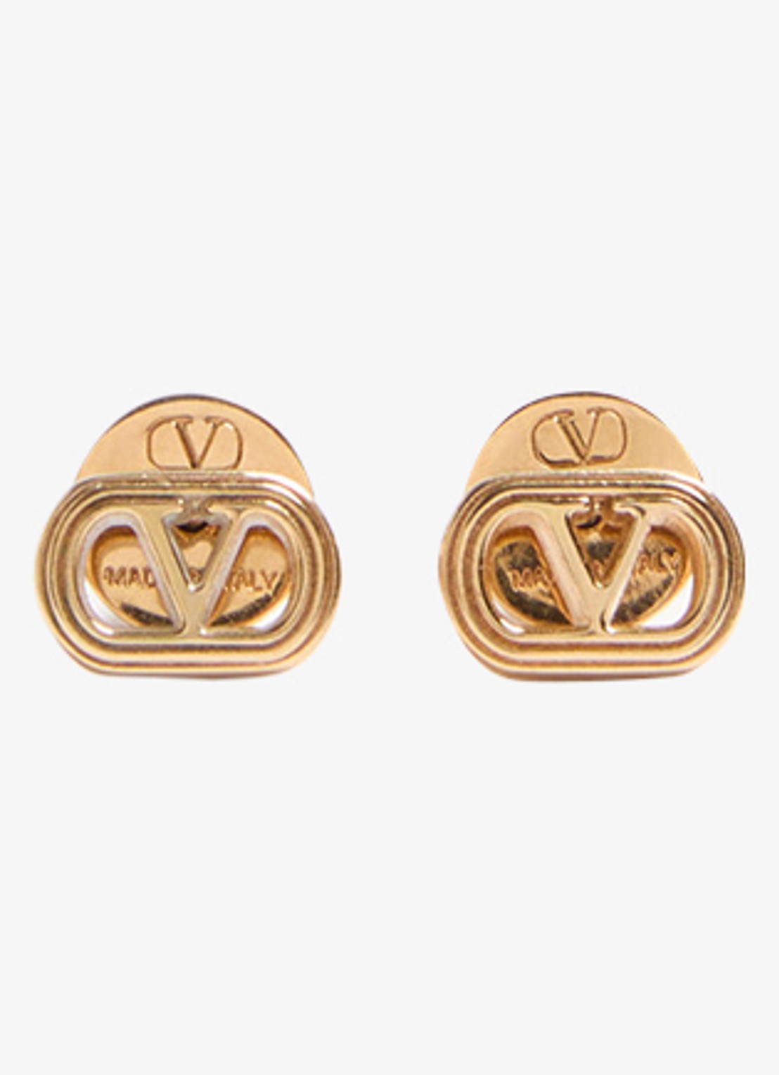 Valentino Garavani Oorknopjes met logo - voorkant 2 goud