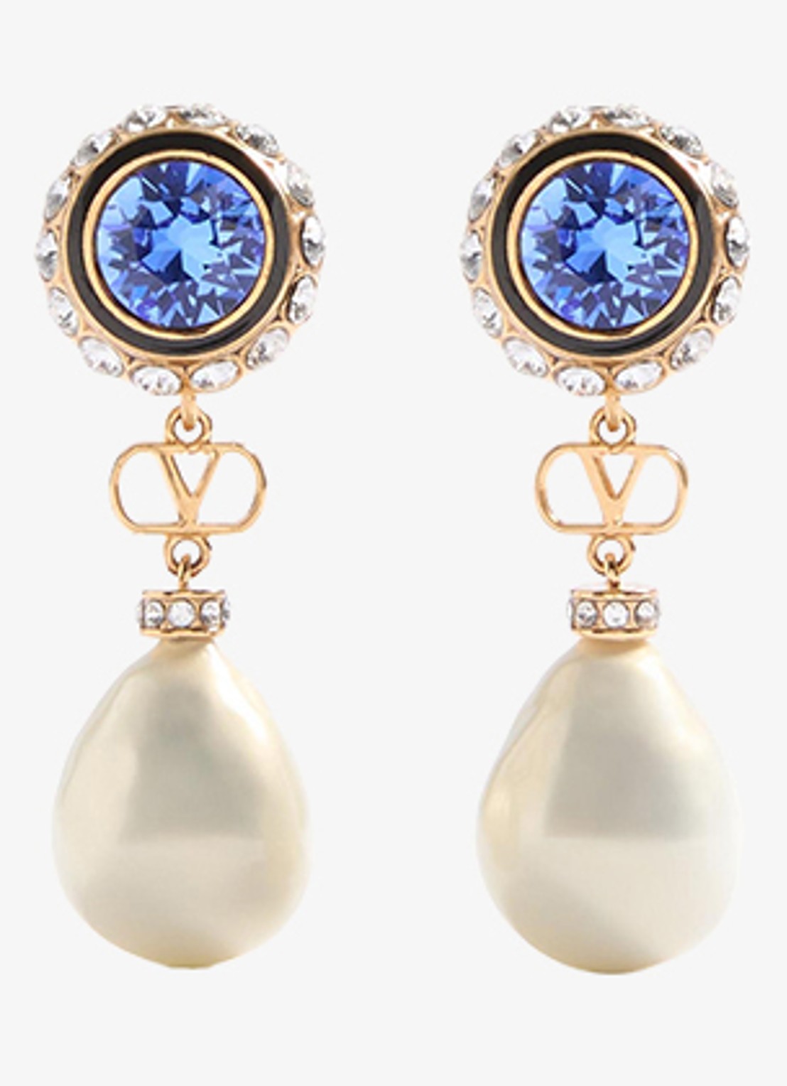 Valentino Garavani Oorstekers met kristal en parel - voorkant donkerblauw