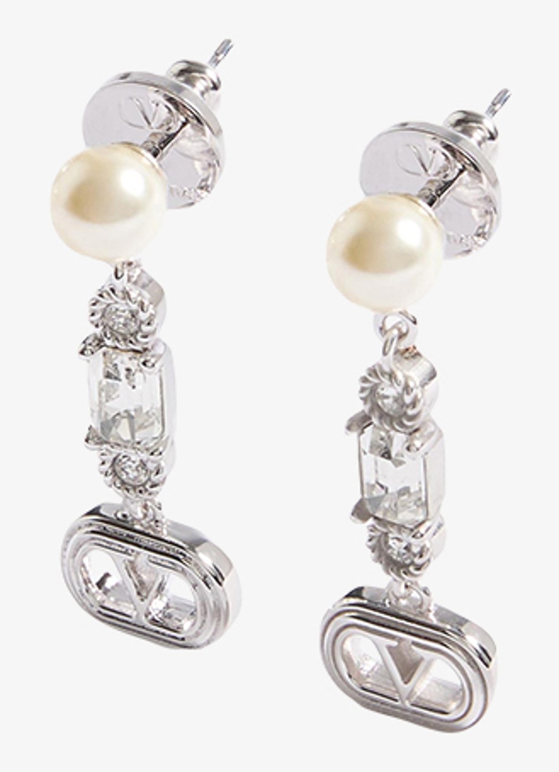 Valentino Garavani Oorstekers met parels en kristal - detail zilver