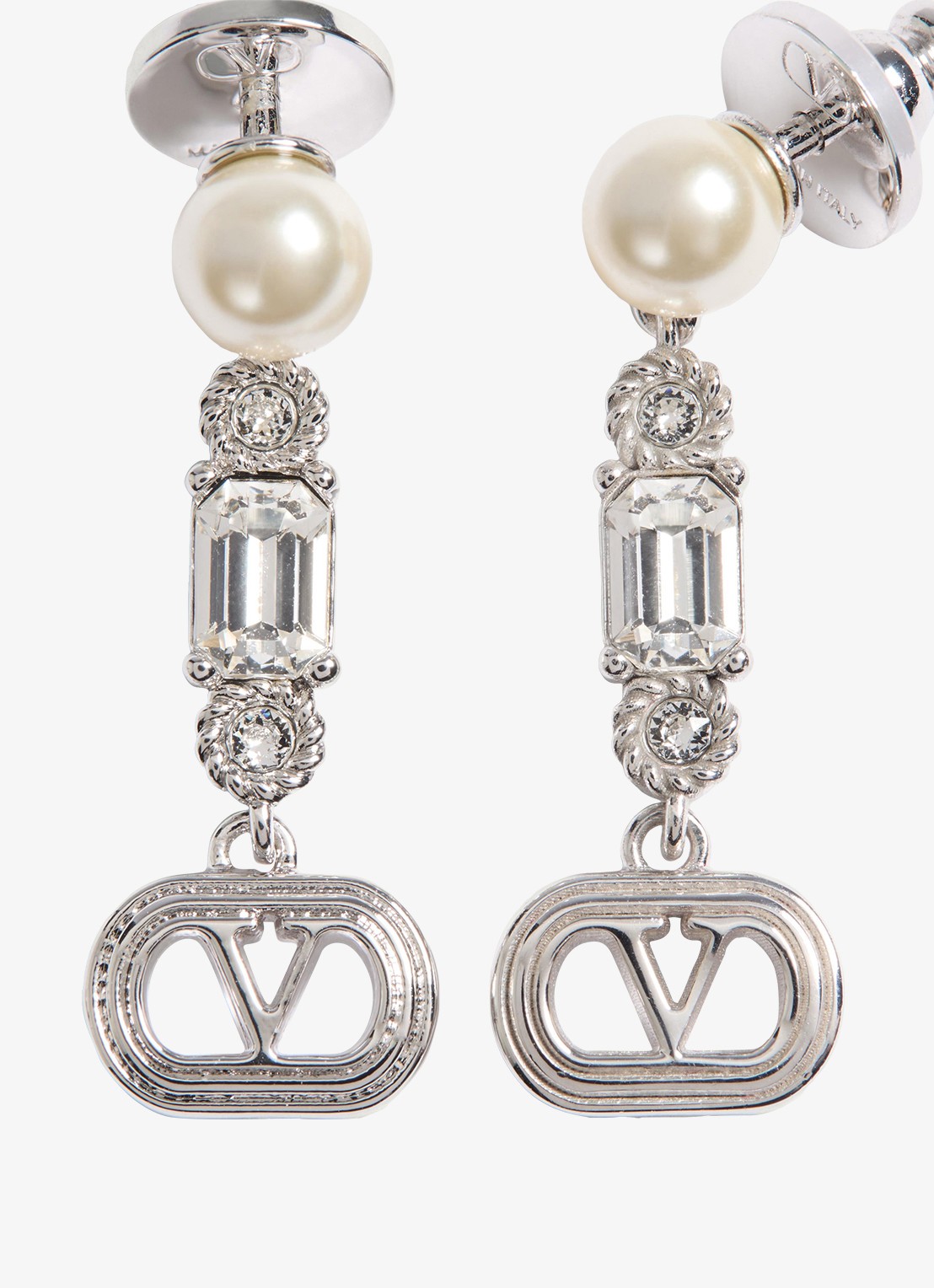 Valentino Garavani Oorstekers met parels en kristal - detail 2 zilver