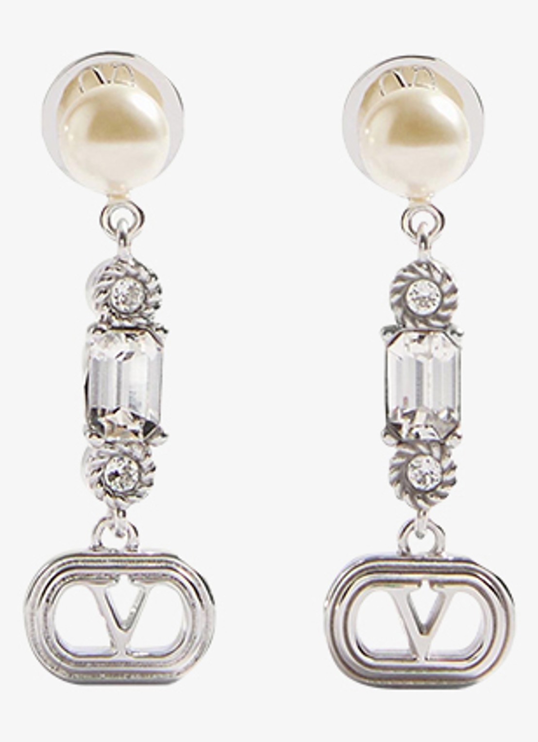 Valentino Garavani Oorstekers met parels en kristal - voorkant 3 zilver